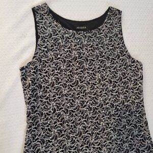 Y2K Black & White Sparkly Lace Knit Cocktail Dress Knee Length Sleeveless